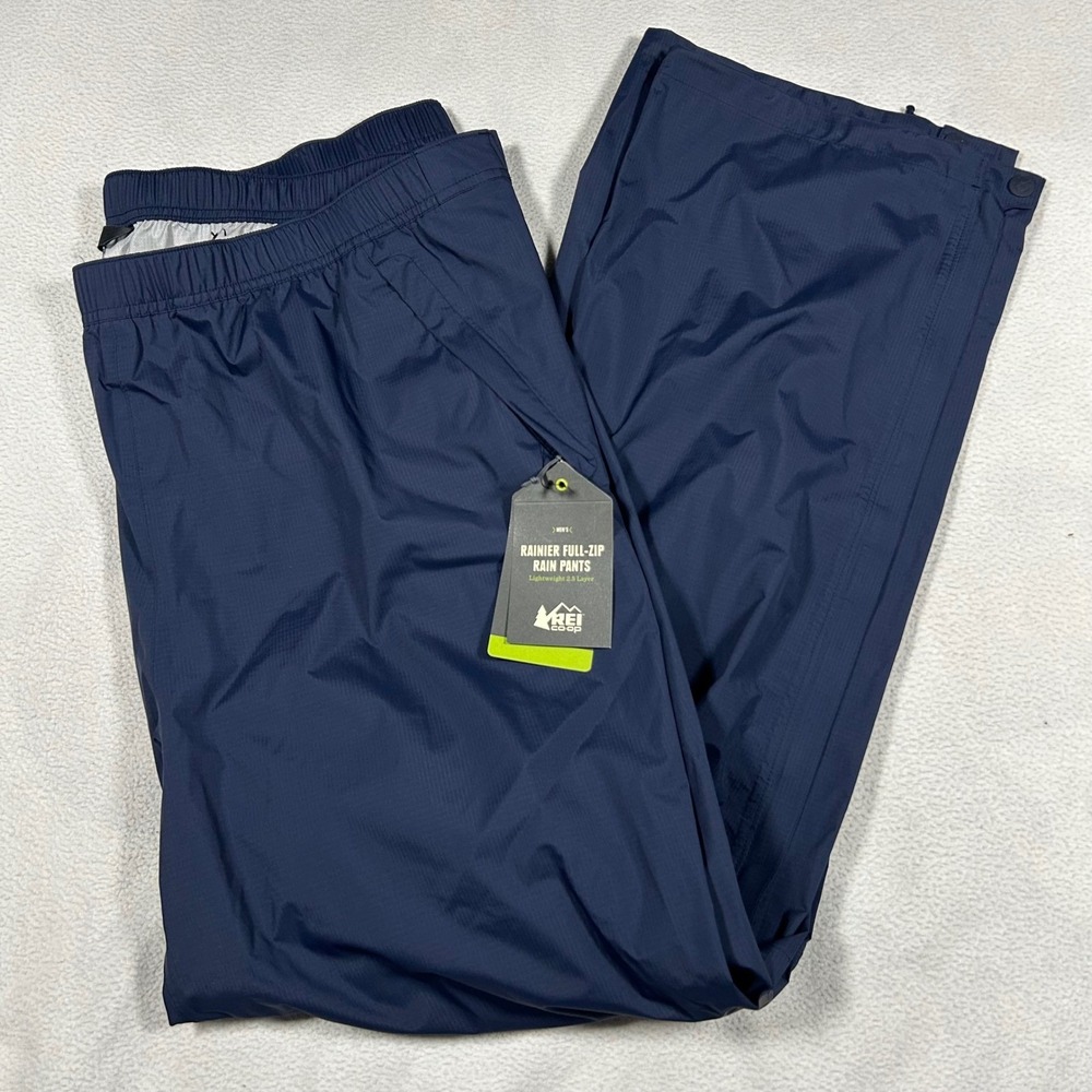 REI Rainier Full Zip Rain Pants Mens XXL Tall Navy Blue Waterproof Shell 2XLT